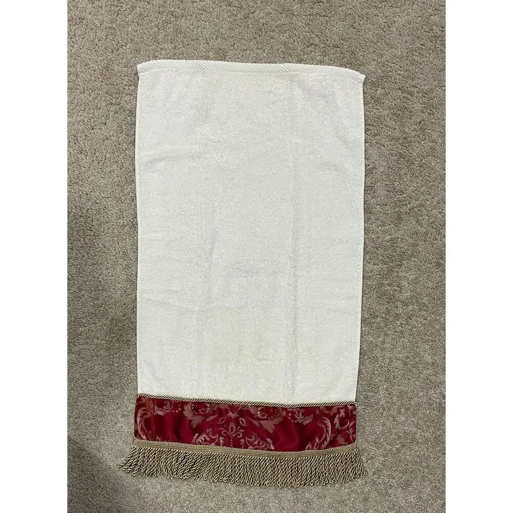 Croscill Burgundy Gold 3 Pc Hand & Bath Towel Set Tassel Fringe Damask Rose